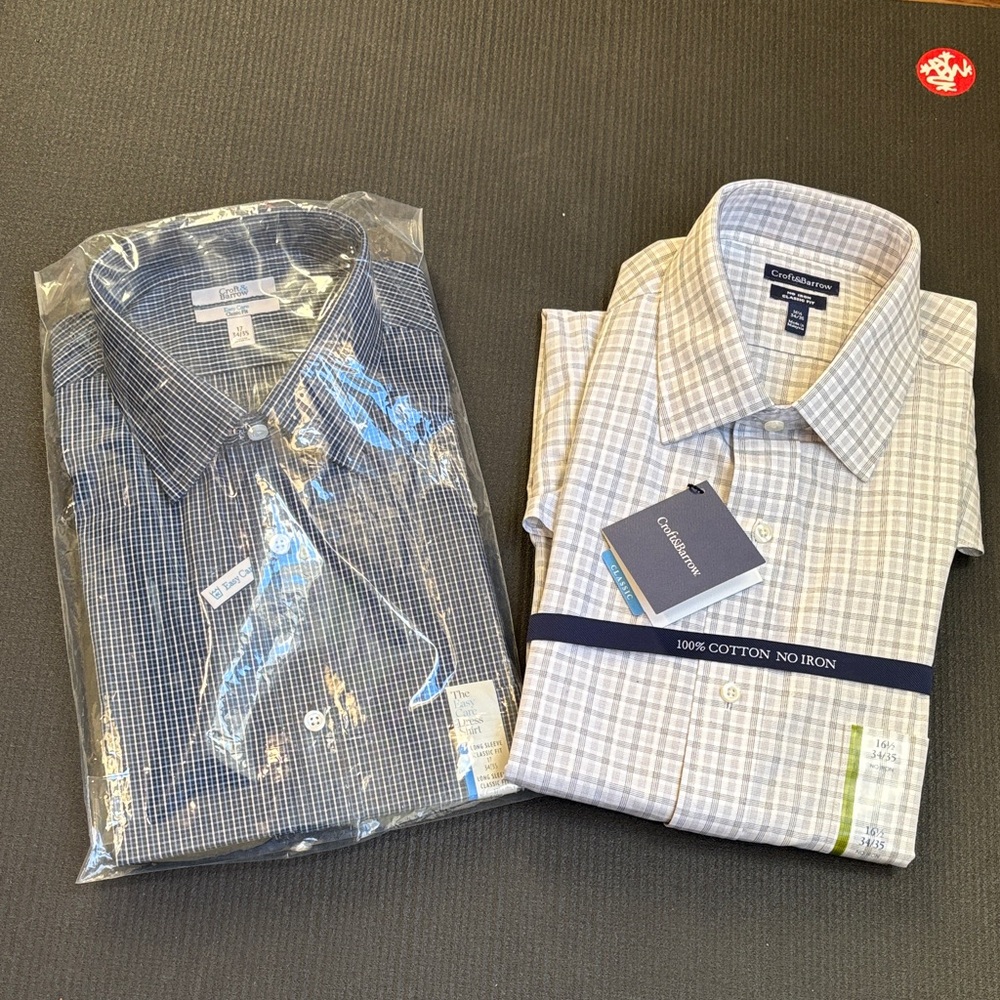 Croft and Barrow Blue and Gray Checkered Dress Shirts